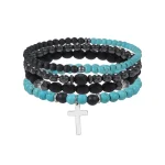 4Pcs/Set Black Gall Stone Volcanic Stone Wood Beads Multi-layer Men's Combination Elastic Bracelet For Couple Friends Jewelry 6