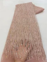 5 Yards Luxury African Sequins Groom Lace Fabric 2025 High Quality French Nigerian Beaded Lace Fabric For Wedding Dress 5