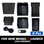 1/2/3/4/6/7/8pcs For Tesla New Model Y 2025 Launch Juniper ABS with Silicone Non-slip Mat Console & Armrest Storage Box Watercup 6