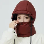 New Style Windproof Hats Plush Fleece Lined Warm Winter Cap Hooded Full Cover Waterproof Hats For Women Solid Color Winter Hats 6