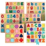 Kids Alphabetic Arithmetic Number Geometric Shapes Wooden Puzzle Montessori Preschool Learning Educational Game Toy for Children