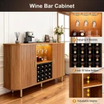 55-Inch Modern Wine Bar Cabinet with Storage, LED Lights, USB Ports & Adjustable Shelves for Kitchen, Living Room 5