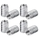 DSYCAR 4Pcs Silver Car Tire Valve Stems Cap Knurling Style Tire Valve Cap Aluminum Tire Wheel Stem Air Valve Cap for US Schrader 4
