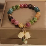 Exquisite Natural Stone Bracelet Elegant Lily of The Valley Flower Pendant Elastic Beaded Bracelets for Women Party Jewelry Gift 2