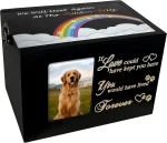 Solid Wood Pet Urn for Ashes, Memorial Keepsake Box with Photo Frame for Dogs & Cats, Rainbow Bridge Cremation Gift