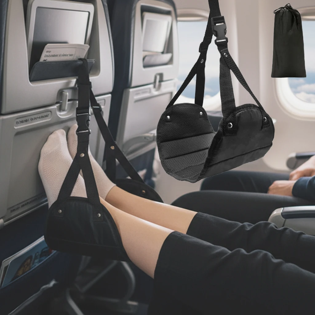 Portable Adjustable Leg Hammock with Comfortable Foot Rest for Airplane Office and Car Travel Support and Relaxation Portable Adjustable Leg Hammock with Comfortable Foot Rest for Airplane Office and Car Travel Support and Relaxation