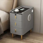 Nordic Style Intelligent Solid Wood Bedside Table Faux Leather 3 Drawers Nightstands with Wireless Charging Side Storage Cabinet 2