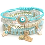 6Pcs/set Bohemian Evil Eye Bracelet Set For Women Fatima Hand Heart Charm Beaded Rope Chain Bangle Female Jewelry Gift 6