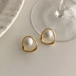 Imitation Pearl Earring for Women Gold Color Round Stud Earrings Korean Delicate Irregular Design Unusual 2023 Fashion Jewelry 5