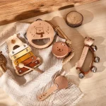 Baby Musical Toys Wooden Bear Rattle Bell Drum Xylophone Percussion Early Educational Instrument Playthings for Toddlers Kids 2