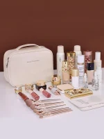 New PU leather makeup bag with large capacity, portable, and high-end outdoor feel, layered and multi-layer waterproof makeup ca 2