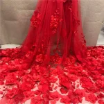 White 3D Beads Lace Fabric 2026 High Quality Mesh Embroidery Applique 3D Flower Tulle Nigerian Lace Fabrics For Bridal LY1355 5