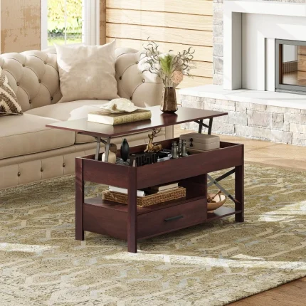 GALAXHERO Lift Top Coffee Table with Hidden Compartment Storage Drawers and Storage Shelf for Living Room Reception Room