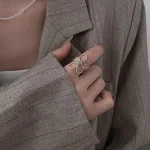 925 Sterling Silver Rings for Women Couple Minimalist Handmade Simple Big Flower Ring Party Jewelry Gift Prevent Allergy 5