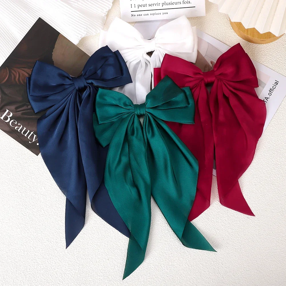 Girls Long Big Bow Float Satin Clips Back Head Hair Clip Internet Red with The Same Temperament Elegant Hair Accessories gifts Girls Long Big Bow Float Satin Clips Back Head Hair Clip Internet Red with The Same Temperament Elegant Hair Accessories gifts