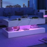 Modern Stylish Coffee Table with LED lights, Double-Layer Design for Living Room Coffee Table with 2 Storage Drawers 2