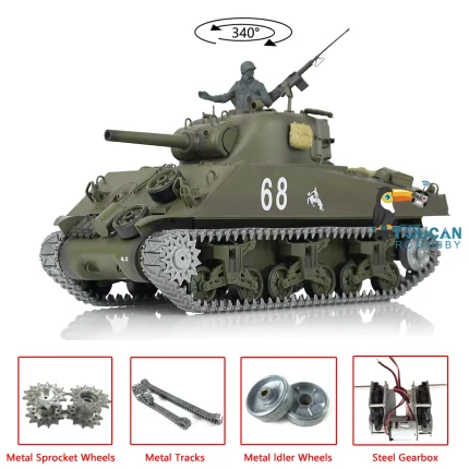 Henglong 1:16 RC Tank 3898 7.0 M4A3 Sherman Metal Tracks 2.4G RTR Simulation Battle Toy for Adults Collectible