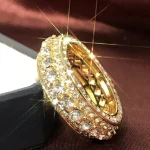 14 k Gold color Gold Full Diamond Round Ring for Women Men Wedding Engagement Party Accessories Gift  Jewelry Rings 2021 Trend 4