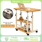 DIVEDEER Adjustable Height Table with Wheeled Mobile Double Layer Laptop Side Table with Wheeled Dual Shelf Sofa Table 80*40