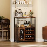 Vintage 3-Tier Wine Bar Cabinet With Adjustable Shelves & Glass Holders, Small Buffet Sideboard For Kitchen, Dining, Bar Storag 6