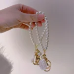 ZAKOL Cute Pearl Keychain for Women Girls Shiny Pearl Bead Shell Phone Bag Backpack Charm Accessory Car Key Key Chain Pendant 4