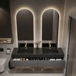 Designer Customized High-end Villa Light Luxury Rock Slab Integrated Basin Bathroom Cabinet Combination Double Mirror Wash 4