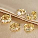 1PC 18K Gold Plated Stainless Steel Round Circle Earrings for Women Teens Cubic Zircon Star Leaf Hoop Earrings Piercing Jewelry 4