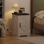 Farmhouse White Nightstand With Charging Station, AC Outlets USB Type-C, Bedside End Table With Cord Management & Storage Shelf 2