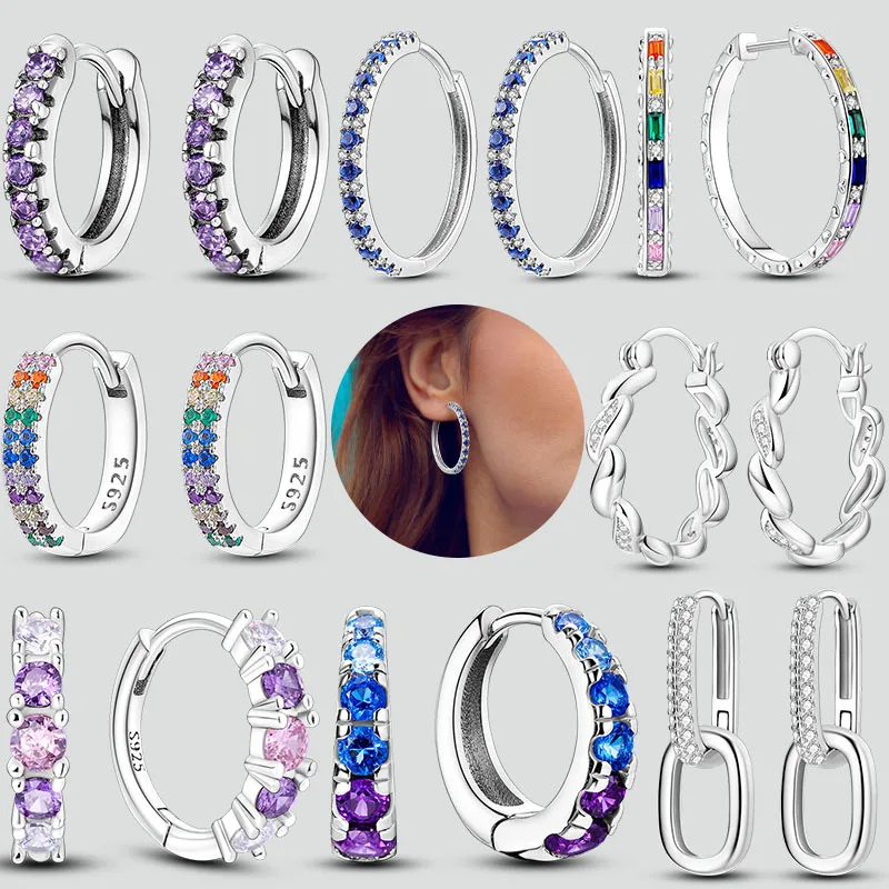 925 Sterling Silver Hoops Earrings Hypoallergenic Hoops Earrings With Zirconia Fashion High Quality Jewelry for Women Girls 925 Sterling Silver Hoops Earrings Hypoallergenic Hoops Earrings With Zirconia Fashion High Quality Jewelry for Women Girls