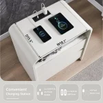 25" Tall Modern Nightstand with Charging Station, 23.6'' Wide Wood Bedside Table w/2 Storage Drawers,for Bedroom, Living Room 5