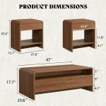 3-Piece Living Room Table Set, Includes Coffee Table & 2 End Tables, Modern Coffee Table Sets with Large Storage, Customized 2