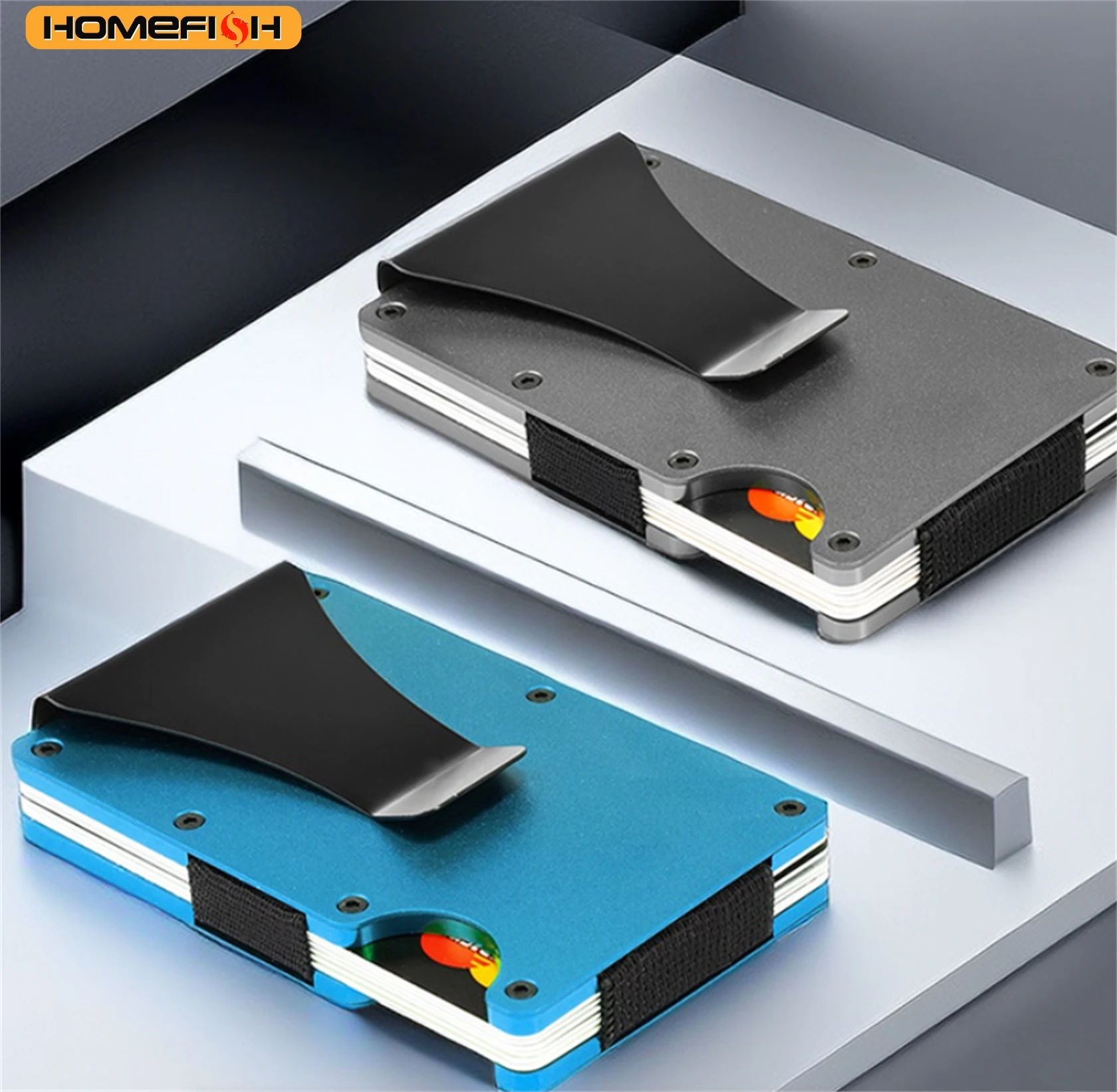 HOMEFISH Wallet For Men Minimalist Slim RFID Credit Card Holder & Money Clip Scratch Resistant Aluminum Card Holder Case HOMEFISH Wallet For Men Minimalist Slim RFID Credit Card Holder & Money Clip Scratch Resistant Aluminum Card Holder Case