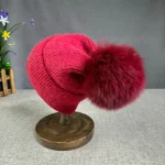 Cllikko New Angora fur winter hat For Women children fox fur pompom hats Beanies Big size Bonnet Female Soft Warm Skullies hat 4