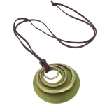 Leather Cord Chain Multilayer Wooden Pendant Necklaces for Women Men Vintage Jewelry Boho Long Sweater Necklace Jewelry Gifts 4