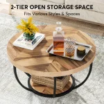 Tribesigns 31.7" Round Coffee Table, Industrial 2-Tier Circle Coffee Table with Storage Shelves, Modern Wooden Sofa Side Table 5