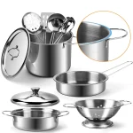 Children Metal Stainless Steel Material Pretend Play Food Kitchen Cookware Set Toy Mini Cooking Game Pot Shovel Kid Kitchen Toys 2