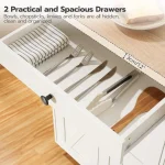 Kitchen Island with Power Outlet,43.3 Rolling Kitchen Island with Storage, Rolling Cart with Spice Rack and Hooks 4