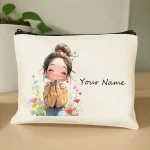 Chic Custom Name Unique Vintage Cute Floral Makeup Bags for Girls Cosmetic Pouch Toiletry Bag Pencil Case Travel Storage Handbag 2