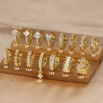 1PC 18K Gold Plated Stainless Steel Round Circle Earrings for Women Teens Cubic Zircon Star Leaf Hoop Earrings Piercing Jewelry 2