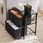 JHK Nightstand Bedside Coffee Sofa Tea Table Storage Closet Chest Clothes Display For Bedroom 2 Fabric Drawers Cabinet Furniture 2