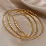 3pcs Glossy 18K Gold Plated Stainless Steel Bangle Bracelet for Women Minimalist Basic Wristband Bangles Waterproof Jewelry 5