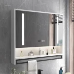 Smart Bathroom Mirror Cabinets Wall-mounted with Backlight Anti-fog Bathroom Furniture Mirror Storage Rack Integrated Cabinet T 4