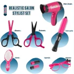 17pcs Girls Beauty Salon Set, Pretend Play Hair Cutting Kit, Hairdresser Toy With Hair Dryer, Scissors, Barber Apron Girl's Gift 5