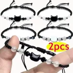 2pcs Natural Moonstone Obsidian Bracelets Couple Minimalist Bracelet Handmade Cute Black White Cat Bracelet Party Jewelry Gifts 6