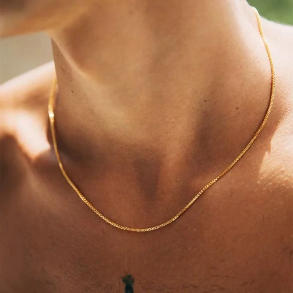 1.2mm Simple Stainless Steel Box Chain Necklace Gold Color Titanium Steel Men Necklace Fashion Women Jewelry Trend Accessories 1.2mm Simple Stainless Steel Box Chain Necklace Gold Color Titanium Steel Men Necklace Fashion Women Jewelry Trend Accessories