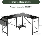50 Inch L Shaped Reversible Corner Desk with CPU Stand & Storage Bag, Sturdy Metal Frame for Home Office Gaming 3