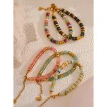 Yhpup Colorful Natural Stone Beads Chain Handmade Bracelet Bangle Waterproof Bohemia Stainless Steel Y2K Trendy Jewelry Gift 3