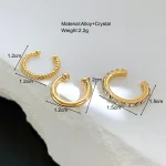 Fashion Simple Gold Color Crystal Clip Earrings for Women Girls Minimalist Metal Mirco Pave Rhinestone Fake Piercing Ear Jewelry 3