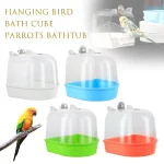 Hanging Transparent Bird Bath Cube- Splash-Proof PP Shower Tub for Parrots, Lovebirds & Conures w/ Easy-Grip Handle 2