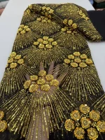 African Heavy Beaded Lace Fabric 2025 High Quality Nigerian Sequin Pearl Lace French Tulle Fabric For Wedding Party Dress Sewing